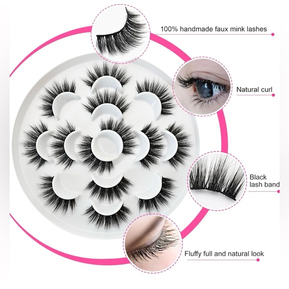 7 Pairs 6D Wispy Faux Mink Reusable Lashes with 4 Brushes, Scissors, Tweezers - Picture 2 of 8